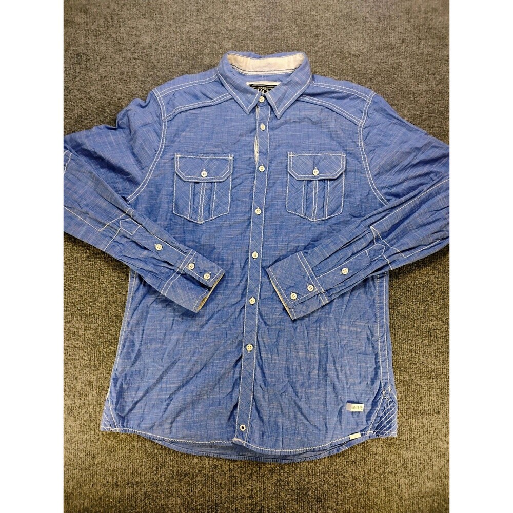 Buckle Black Mens Blue Chambray Shirt Athletic Western Pearl Snap Long Sleeve